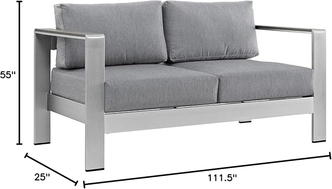 Modway Shore 4-Piece Aluminum Outdoor Patio Furniture Set in Silver Gray
