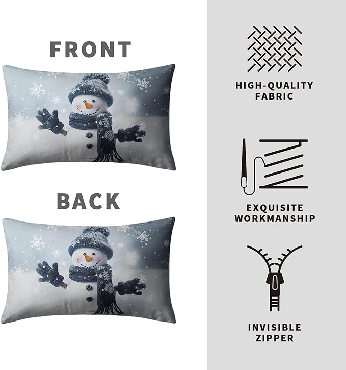 Navy Blue Snowman Lumbar Pillow Covers 12x20 Set of 2 Winter Holiday Rectangle Throw Pillow Covers Snowman Snowflakes Waist Cotton Blend Pillow Case for Christmas Decor Couch Living Room