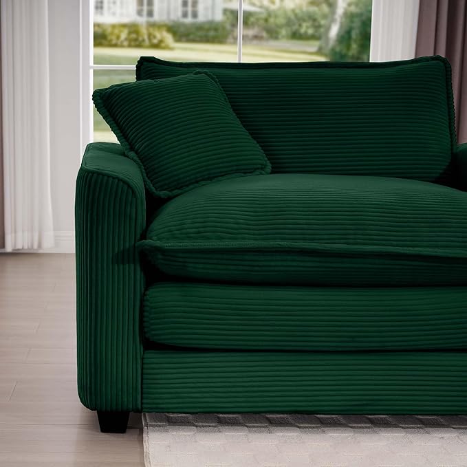KEIKI 2-Piece Sofa Set with 1 Oversized Corduroy 3-Seater Sofa & 1 Single Sofa, Upholstered 4-Seater Couch Set with 6 Pillow, High-Density Foam Cushions, Removable Armrests, for Living Room, Green