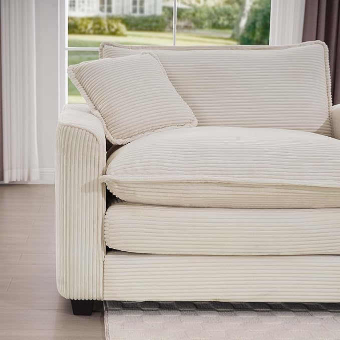 KEIKI 2-Piece Sofa Set with 2 Oversized Corduroy Single Sofa, Upholstered Modern 2-Seater Lounge Accent Chair Set with 2 Pillow, High-Density Foam Cushions, Removable Armrests, for Living Room, Beige