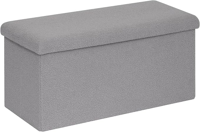 30 Inches Storage Ottoman Bench - Square Ottoman with Sherpa Top,Storage Bench for Bedroom 30" L x 15" W x 15" H-Grey