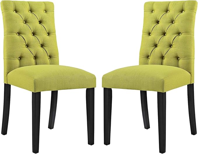 Modway Duchess Modern Tufted Button Upholstered Fabric Parsons Two Dining Chairs in Wheatgrass