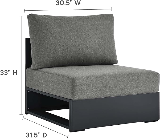 Modway Tahoe Aluminum Armless Patio Gray Charcoal Modular Weather-Resistant Cushions-Perfect as Club Outdoor Lounge Chair
