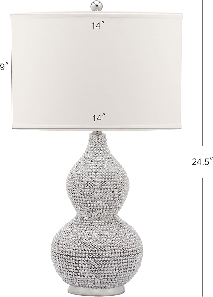 Safavieh Lighting Collection Nicole Bead Base Silver and White Table Lamp, Set of 2