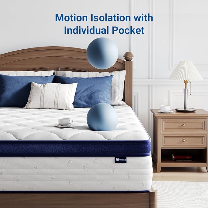 Avenco Full Size Mattress, 10 Inch Full Mattress with Individually Smarts Pocket Springs, Hypoallergenic Fabric Colchones Box Spring No Need, Back Pain Relief with Medium Plush Support