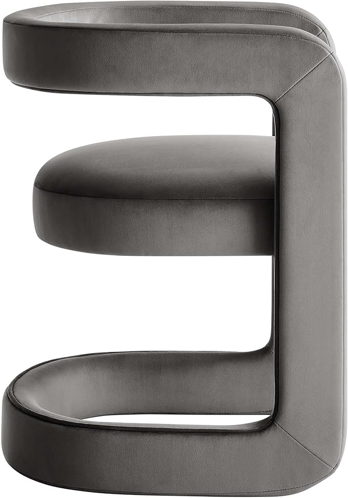Modway Winslow Stain-Resistant Performance Velvet Dining Chair in Storm Gray - Open Back Barrel Armchair - Upholstered Dining Chair - Cozy Reading Chair or Velvet Vanity Chair