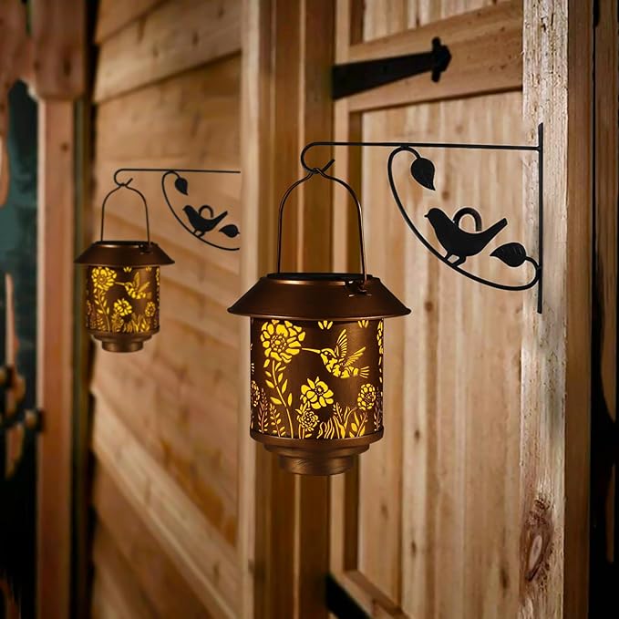Solar Lantern Outdoor Hanging Lights Gifts for Women Mom Metal Garden Decor Outside Waterproof LED Lanterns for Patio(Hummingbird-2P)