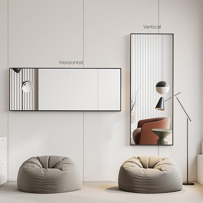 OLIXIS Full Length Mirror 71.1"x25.5" for Bedroom, Full Body Mirror with Stand, Hanging or Leaning for Wall, Aluminum Alloy Thin Frame Floor Standing for Living Room, Long, Deep Black