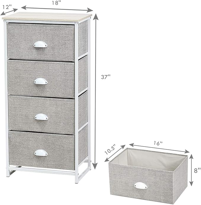Giantex Dresser Storage Tower Nightstand W/Fabric Drawers, Sturdy Steel Frame and Wood Top Organizer Unit for Bedroom, Living Room, Entryway,Closets End Table Storage Unit (37’’(H), White)