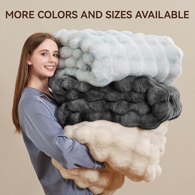 Faux Fur Throw Blanket, 1000GSM Fluffy Soft Bubble Blanket for Couch Bed, Cozy Plush Warm and Thick Rabbit Blanket for Living Room Bedroom 90''*104'' Tie-dye Blue