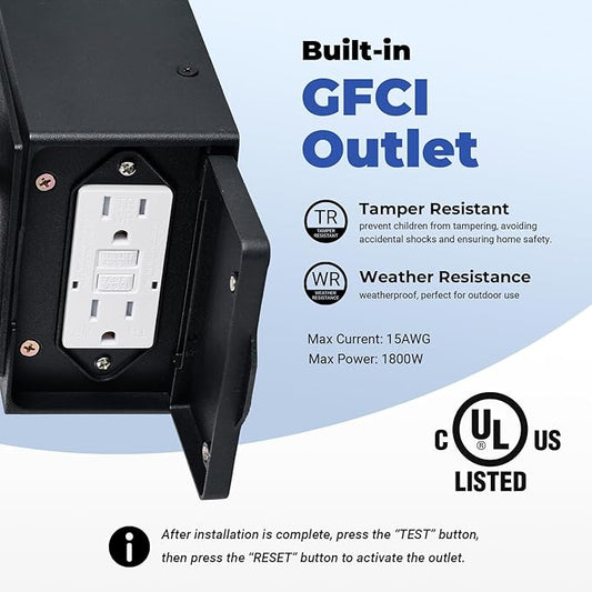 Black Dusk to Dawn Outdoor Light with GFCI Outlet, Modern Porch Lights Outdoor with Tempered Glass, Waterproof Anti-Rust Exterior Lighting Fixtures, Outside Wall Lights for Front Door,Garage,Backyard