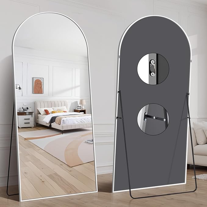 71"x30" Arched Full Length Mirror, Large Floor Mirror with Aluminum Alloy Frame Standing Hanging or Leaning Wall-Mounted Mirror, Vanity Mirror for Living Room and Bedroom,Silver