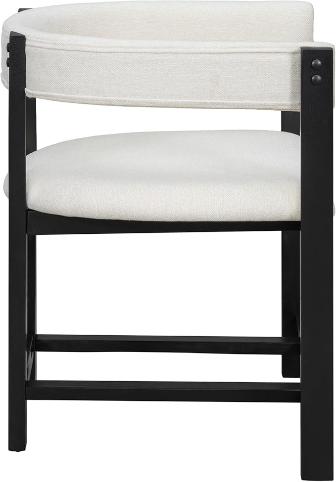 Christopher Knight Home Set of 2 Arley Modern Fabric Upholstered Dining Armchair, Sturdy Wooden Kitchen Side Chair with Ergonomic Backrest and Footrest, Soft Padded Barrel Accent Chair, Beige+Black