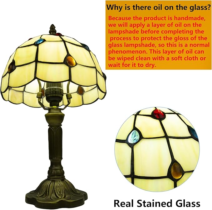 Crefotu Tiffany Style Table Lamp, 3 Color Temperatures Bedside Lamp, 8 Inch Stained Glass Desk Light for Home Office Bedroom Living Room (Phoenix Tail Pattern)