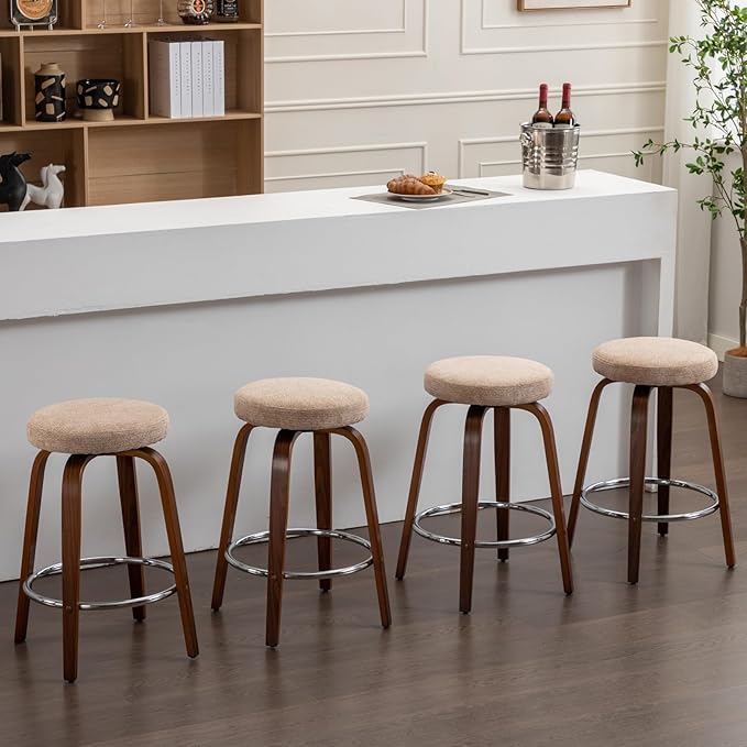 Swivel Bar Stools Set of 2 for Island Kitchen, Modern 26" Backless Counter Height Bar Stools, 360 Swivel Seat Light Brown