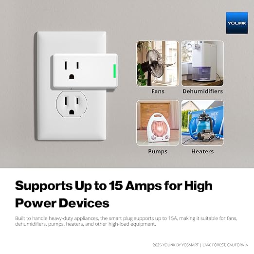YoLink Smart Energy Plug 15A, 2 Pack, LoRa Control up to 1/4 Mile, High-Power Appliances, Cylce Timer, Real-Time Power Monitor, Overload Protection, Notifications, Alexa, Google, IFTTT, Hub Included