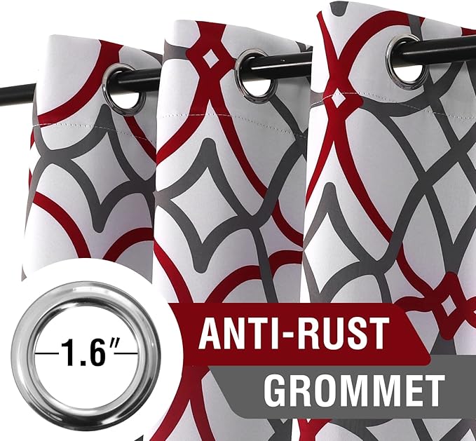 H.VERSAILTEX Blackout Curtains 84 inch Length 2 Panels Set Thermal Curtains & Drapes Window Treatment Noise Reducing Geometric Modern Grommet Living Room Curtains for Bedroom - Burgundy and Gray