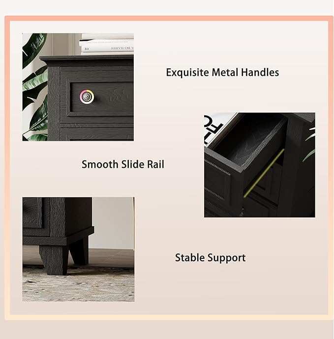 IDEALHOUSE 7 Drawer Dresser, Large Wooden Storage Chest of Drawers with Exquisite Metal Handles, 47" Wide Dresser TV Stand, Drawer Organizer for Bedroom, Living Room, Hallway, Entryway, Black