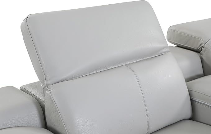 BlackJack Furniture Venice Top Grain Italian Leather Power Recline 5 Piece Sofa - 134" Theater Seating Modern Couch for Living Room Apartment Home with Adjustable Headrests & USB Port, Light Grey
