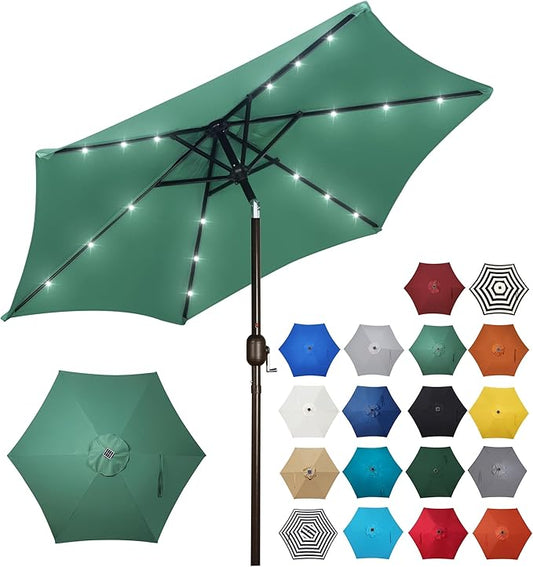 Blissun 7.5 ft Solar Umbrella, 18 LED Lighted Patio Umbrella, Table Market Umbrella