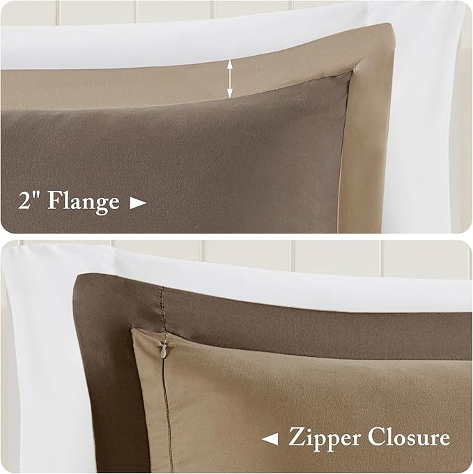 Madison Park Essentials Comfort Classics Larksppur Reversible Down Alternative 3M Scotchgard Comforter Mini Set, Twin/ Twin X-Long, Brown/ Sand