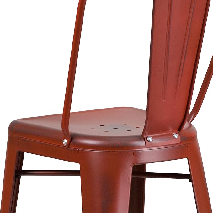 Flash Furniture Blake Commercial Grade 4 Pack 30" High Distressed Kelly Red Metal Indoor-Outdoor Barstool with Back