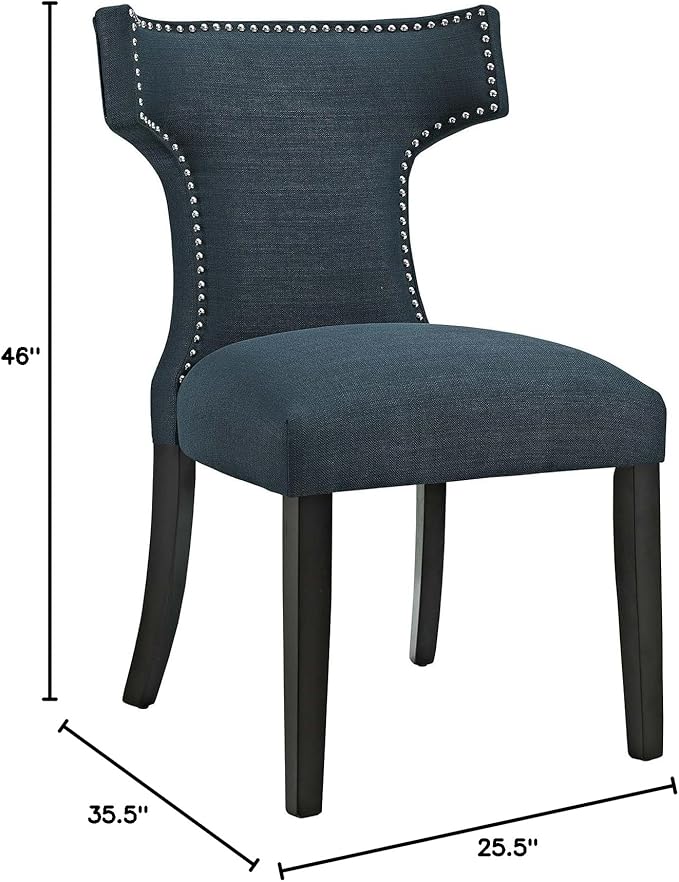 Modway Curve Mid-Century Modern Upholstered Fabric Two Dining Chair Set With Nailhead Trim In Azure