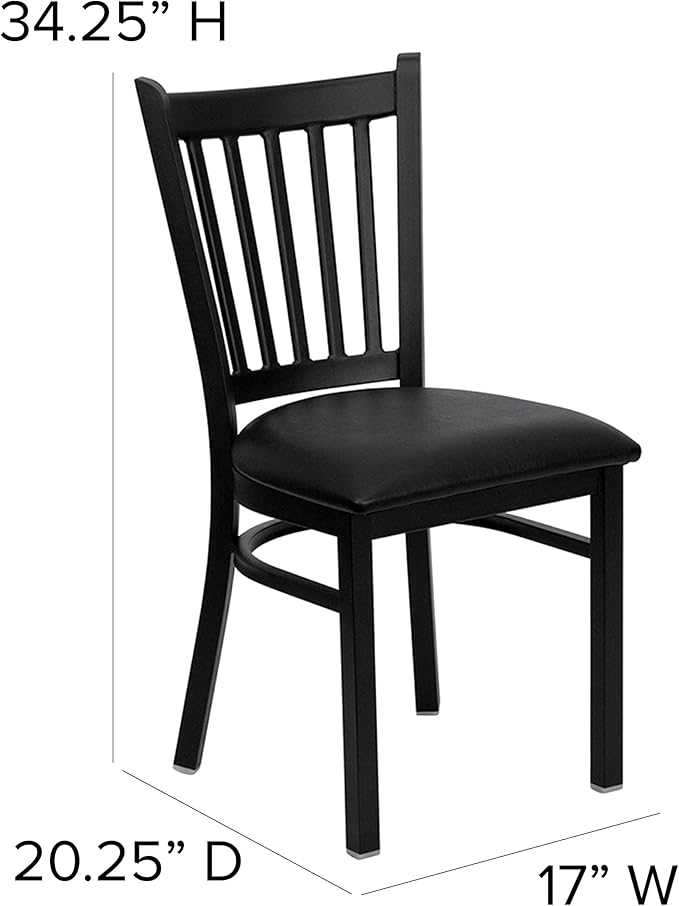 Flash Furniture HERCULES Series Black Vertical Back Metal Restaurant Chair - Black Vinyl Seat