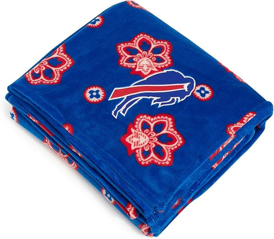 Vera Bradley Women's Fleece NFL Oversized Throw Blanket (Multiple Teams Available), Buffalobillsonroyalblue/Redbandana, One Size