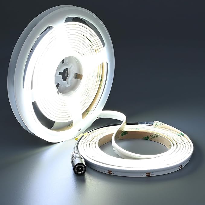 TOPAI Side Emitting 24V COB LED Strip Cool White 6000K 16.4ft Dotless 480LED/M High Density CRI>90 Self Adhesive Cuttable Flexible 8mm Width LED Tape for Home, Office DIY Lighting