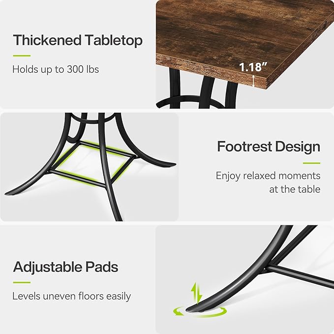 LITTLE TREE 31.5" Square Dining Table for 2-4, Dining Room Table with Footrest Design, Farmhouse Dinner Tables with Metal Legs for Dining Room, Living Room, Restaurant (Table Only)