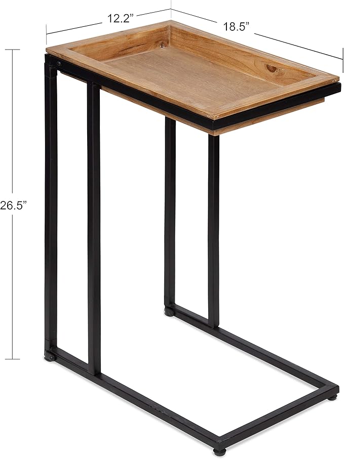 Kate and Laurel Lockridge Industrial Modern Farmhouse Wood and Metal Sofa Foldable Side C-Table, Light Rustic Brown and Black