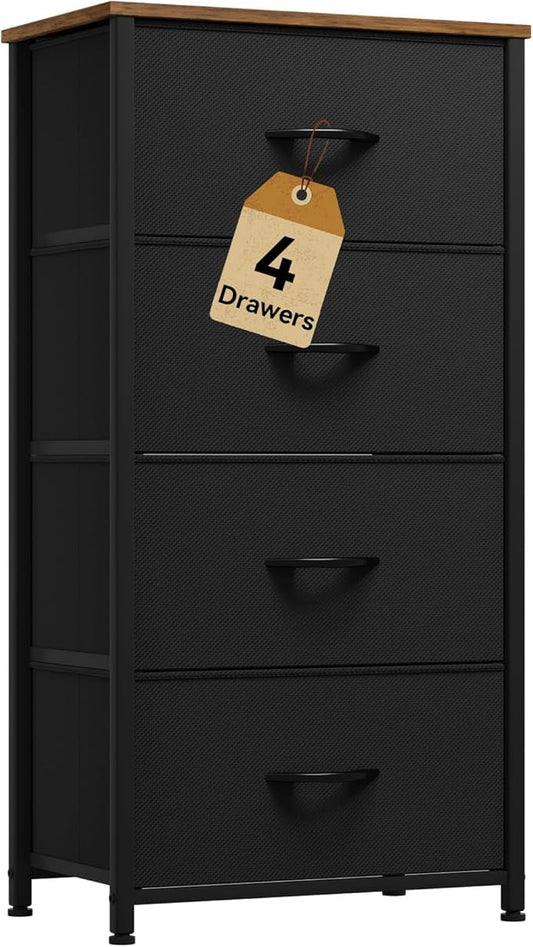 DWVO Dresser with 4 Drawers - Fabric Dresser, Organizer Unit for Bedroom, Living Room, Closets - Sturdy Steel Frame, Easy Pull Fabric Bins & Wooden Top