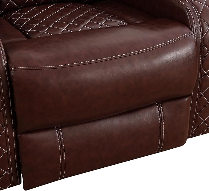 Power Recliner Sofa Set for Living Room, Leather Reclining Sofa Sets with Storage Console, Living Room Furniture Sets with LED Lights(Sofa and loveseat,Wine)