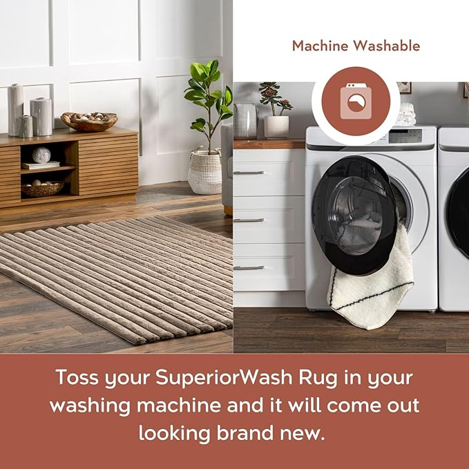 Nuloom SuperiorWash Collection Kai Taupe, 3'9" x 6', Fluffy and Cozy, High Traffic, Stain Resistant, Easy Clean, Durable Washable Area Rug for Bedroom, Living Room, Dining, Den, Foyer, Entryway