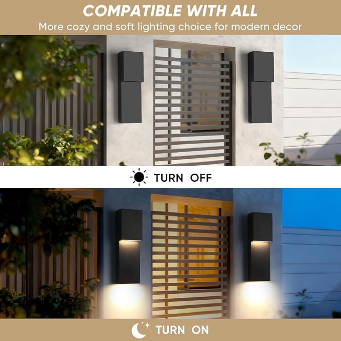 Fire Wolf 16" Modern Outdoor House Lights Wall Mount, Aluminum 18W LED 3000K Dual-Source Wall Sconce, Anti Rust Exterior Lighting Fixtures for Porch,Patio,Garden,Indoor/Outdoor (Black)