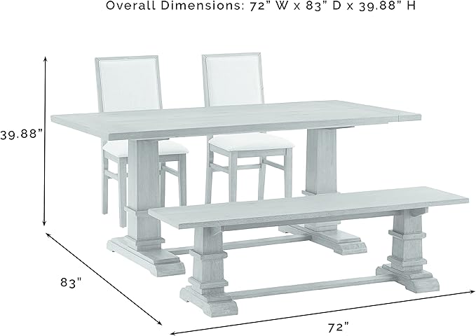 Crosley Furniture Joanna 4-Piece Modern Farmhouse Dining Table Set for 5 with 2 Upholstered Chairs and a Wood Bench, Rustic Brown/Creme