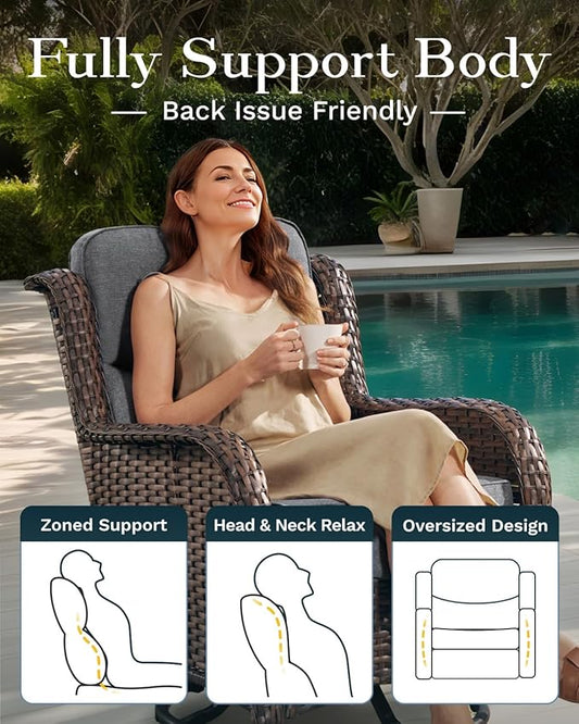 High Back Outdoor Furniture with Extra Thick Cushion Patio Swivel Rocking Chairs, Comfort 3-Seat Sofa, 10PCS Oversized Wicker Conversation Set for Porch, Deck, Yard in Dark Gray