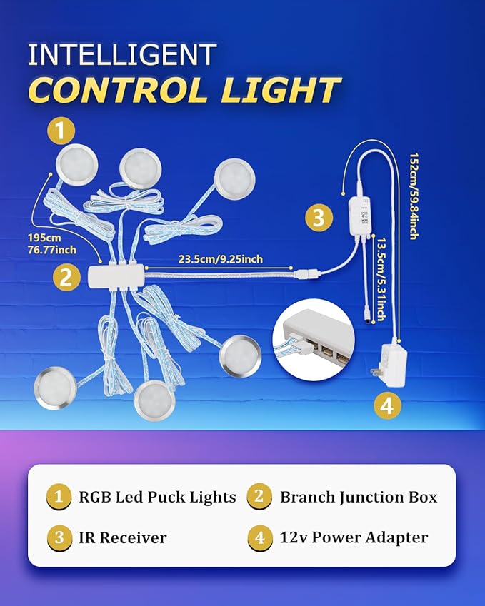 Cefrank Color Cabinet Lighting, Smart RGB LED Puck Lights Music Sync, Scene Modes, Color Changing LED Lights