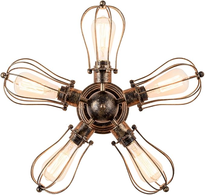 Vintage Ceiling Light Industrial Semi-Flush Mount Ceiling Light Metal Fixtures Painted Finish (with 5 Light) (Bronze)