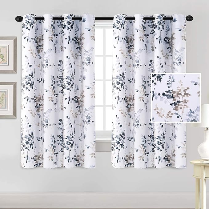 H.VERSAILTEX Blackout Curtains for Bedroom 63 Inch Long Thermal Insulated Room Darkening Grommet Window Curtains for Living Room, 2 Panels, Vintage Classical Floral Printing Bluestone and Taupe