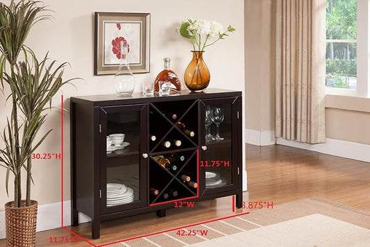 Kings Brand Furniture - Wine Rack Bar Cabinet, Kitchen Sideboard and Buffet Table with Storage for Dining Room, Living Room, Espresso