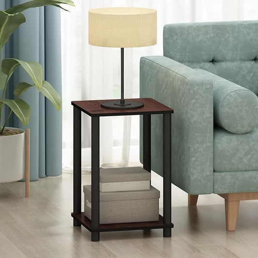 Furinno Turn-N-Tube End Table Corner Shelves, Set of 2, Dark Cherry/Black