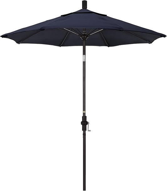 California Umbrella 7.5' Round Crank Lift, Collar Tilt, Aluminum Pole, Fiberglass Rib Patio Umbrella, Bronze Finish