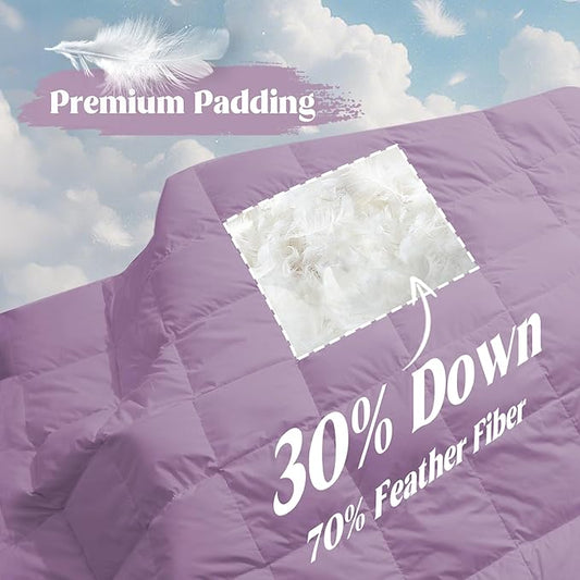 puredown® Soft Feather Down Blanket Lightweight Packable Down & Feather Fill Blanket for Indoor and Outdoor Use, King Size Blankets, 88"X108", Lavender
