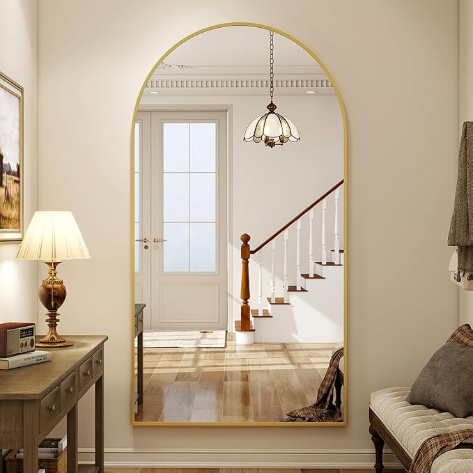 86" x 40" Large Arch Full Length Mirror - Floor Full Body Mirror with Aluminum Frame - Standing, Leaning or Hanging, for Bedroom, Living Room, Gold