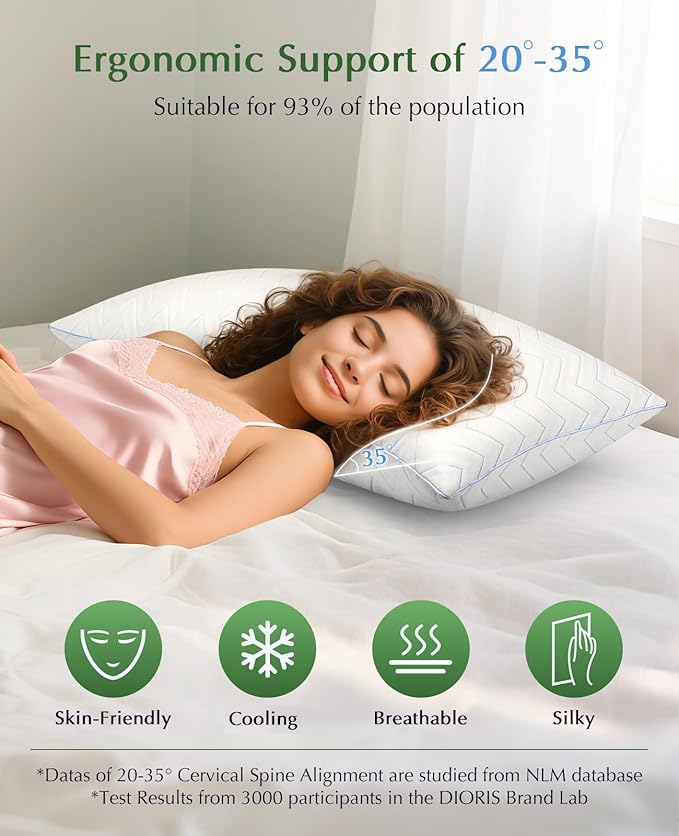 DIORIS Pillows Queen Size Set of 2 - Luxury Hotel Collection Cooling Bed Pillows for Sleeping, Breathable Medium Soft Down Alternative Microfiber Filled Pillows for Back, Stomach Sleepers