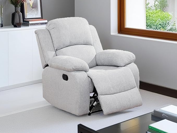 Manual Living Room Furniture Single Recliner Chair Modern Microfiber Fabric Accent Recliner with Overstuffed Arm & Back for Living Room/Bedroom/Office/Rv Car (Grey White,Chair)