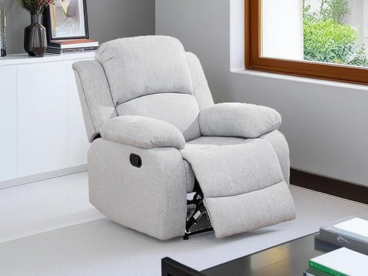 Manual Living Room Furniture Single Recliner Chair Modern Microfiber Fabric Accent Recliner with Overstuffed Arm & Back for Living Room/Bedroom/Office/Rv Car (Grey White,Chair)