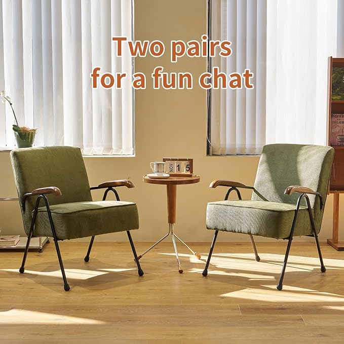 HAZO Fabric Armchair, Modern Accent Chair High Back, Living Room Chairs with Metal Legs and Soft Padded, Sofa Chairs for Home Office,Bedroom,Dining Room (Green)